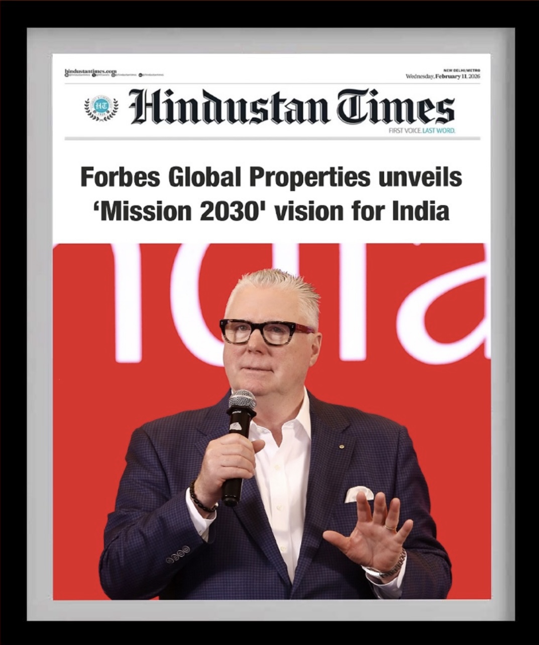 Hindustan Times news photo covering Forbes Global Properties Mission 2030 vision for India